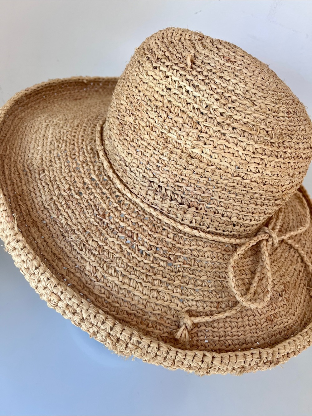Scala Firenze Italy Raffia Straw Sun Hat Wide Brim Crochet Hat Small